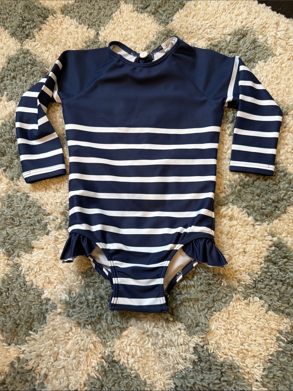 Minnow Swim Navy & White Striped Long-Sleeve Swimsuit